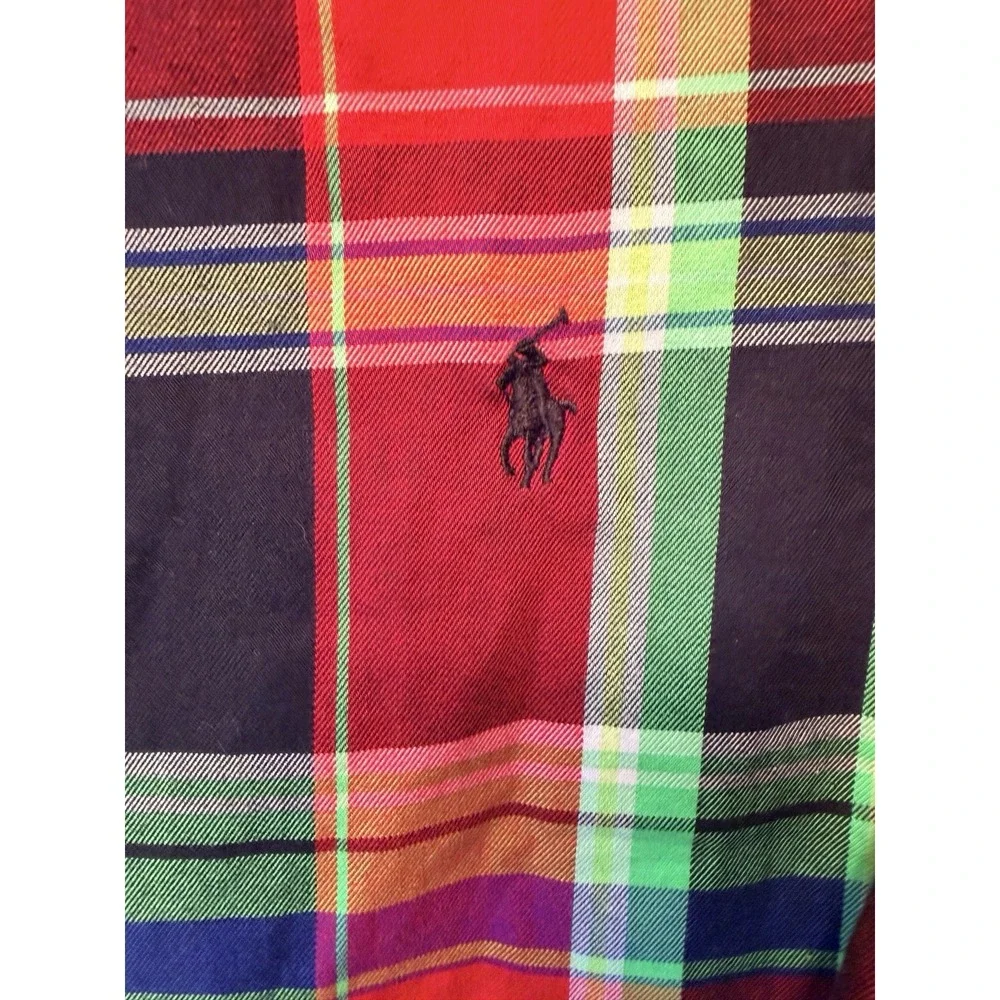 Ralph Lauren Button Down Shirt Youth Large 14-16 Red Black Blue Plaid *Read